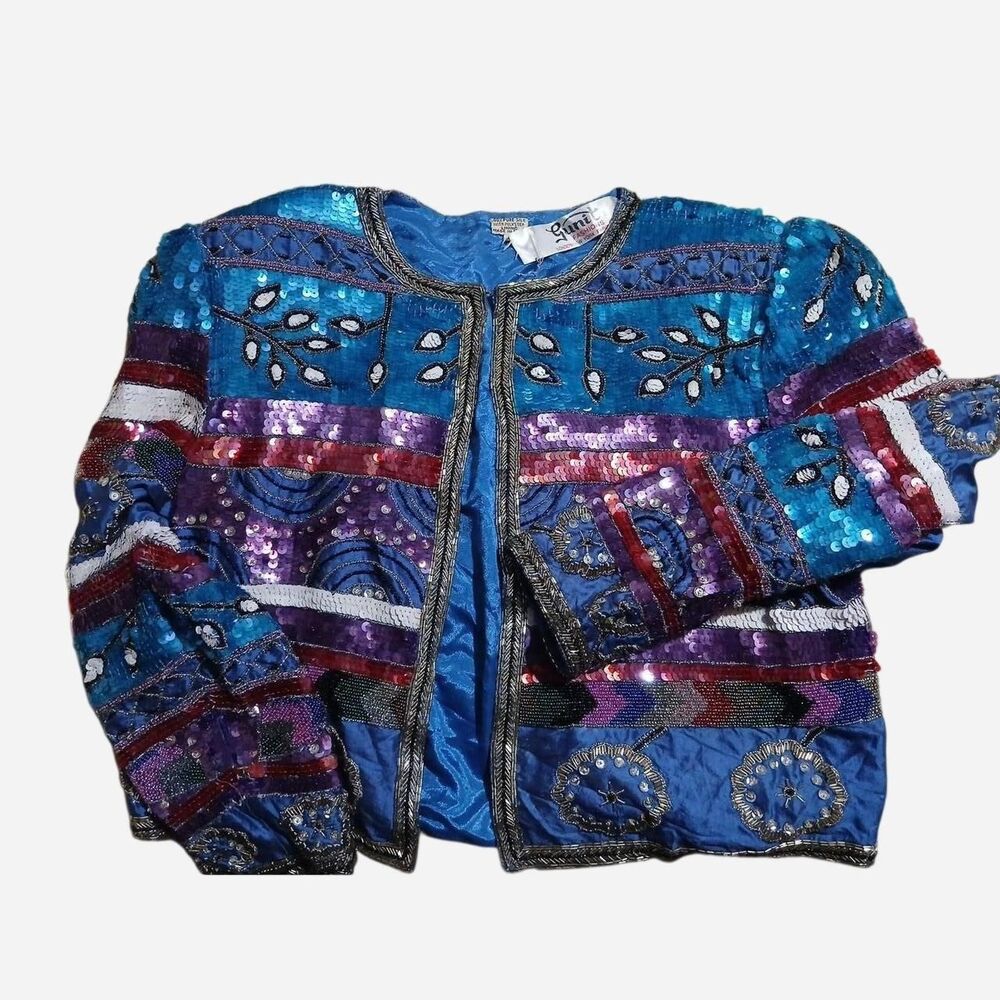 Vintage 80's Silk Sequin Beaded Jacket Women's Size L